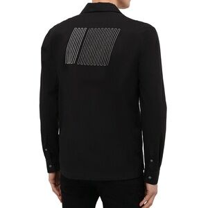 James Perse Standard Button Down Shirt 2 Black With White Embroidered CA Casual